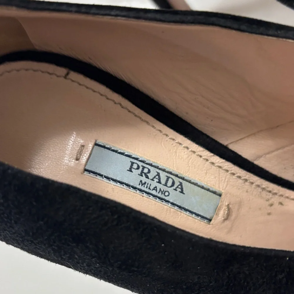 Prada Black Suede Heels with Gold Zipper - Picture 7 of 17